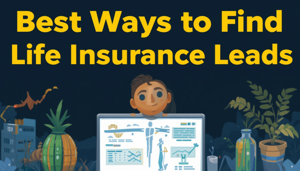 You have to generate an image about “Best Ways to Find Life Insurance Leads”. The image should be like vector art. Must include the title in the image